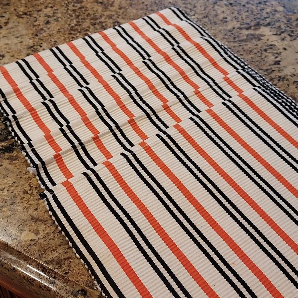 Cotton Woven Placemats Set Of 6 Cream Orange Black Stripe